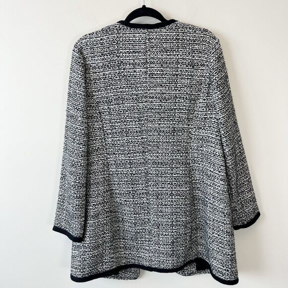 Talbots Textured Tweed Open Front Cardigan Jacket Black White Women’s Size Large - Picture 7 of 10